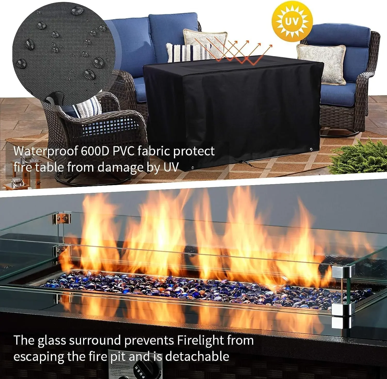 Imagem -06 - Outdoor Propano Gás Fire Pit Table 50000 Btu Auto-ignição Gás Firepit com Vidro Wind Guard Tabletop de Vidro Temperado Preto 4in