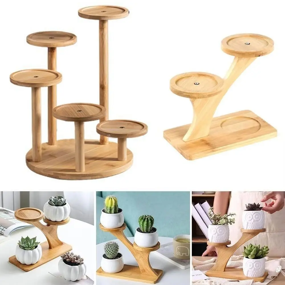 Bamboo Shelf Desktop Flower Rack Tree Branch shape Home Decoration Succulents Bonsai Organizer Multi-layer Flower Storage