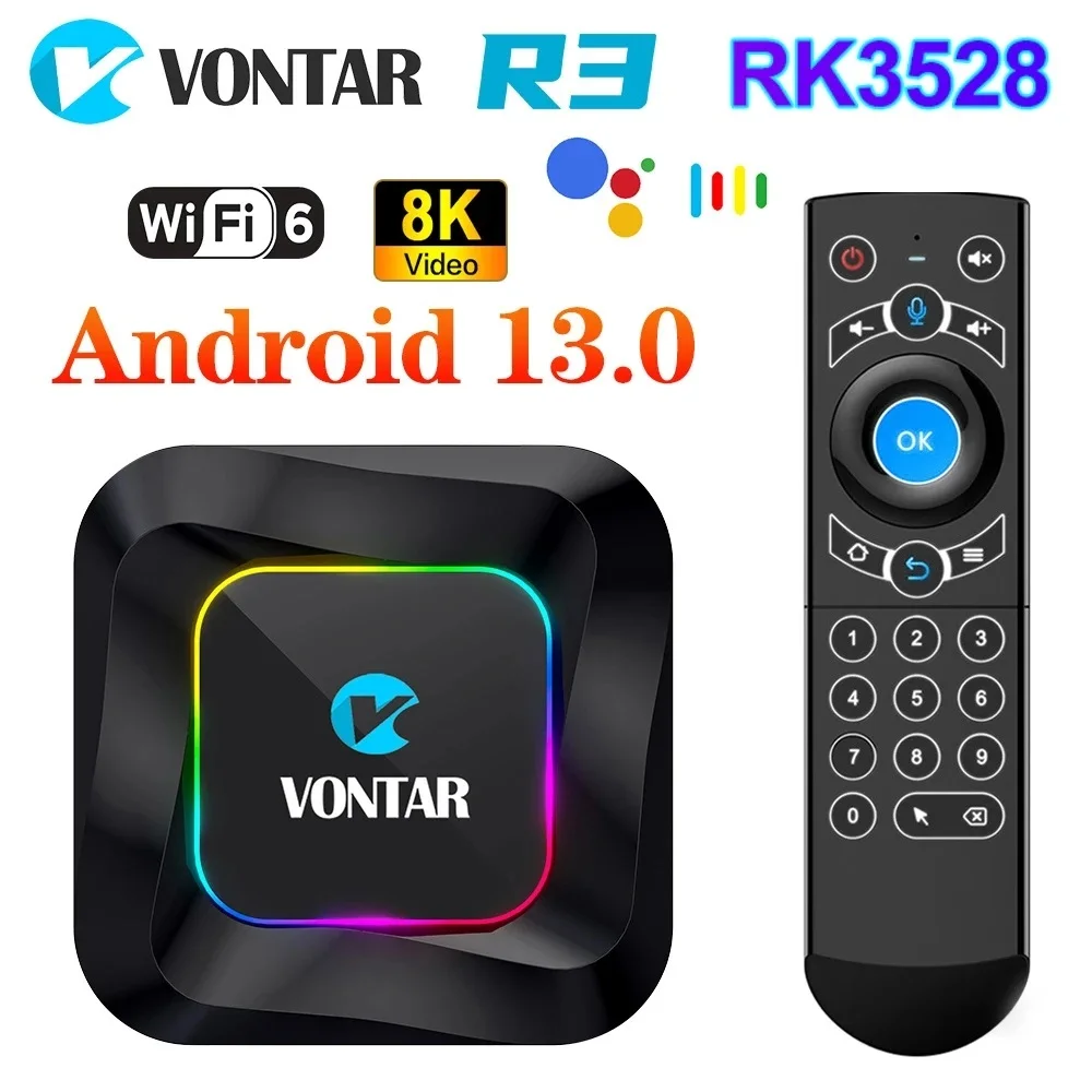 

ТВ-приставка VONTAR R3 RGB Android 13 Rockchip RK3528 Поддержка 8K видео BT5.0 Wifi6 Поддержка Google Voice Input медиаплеер телеприставка