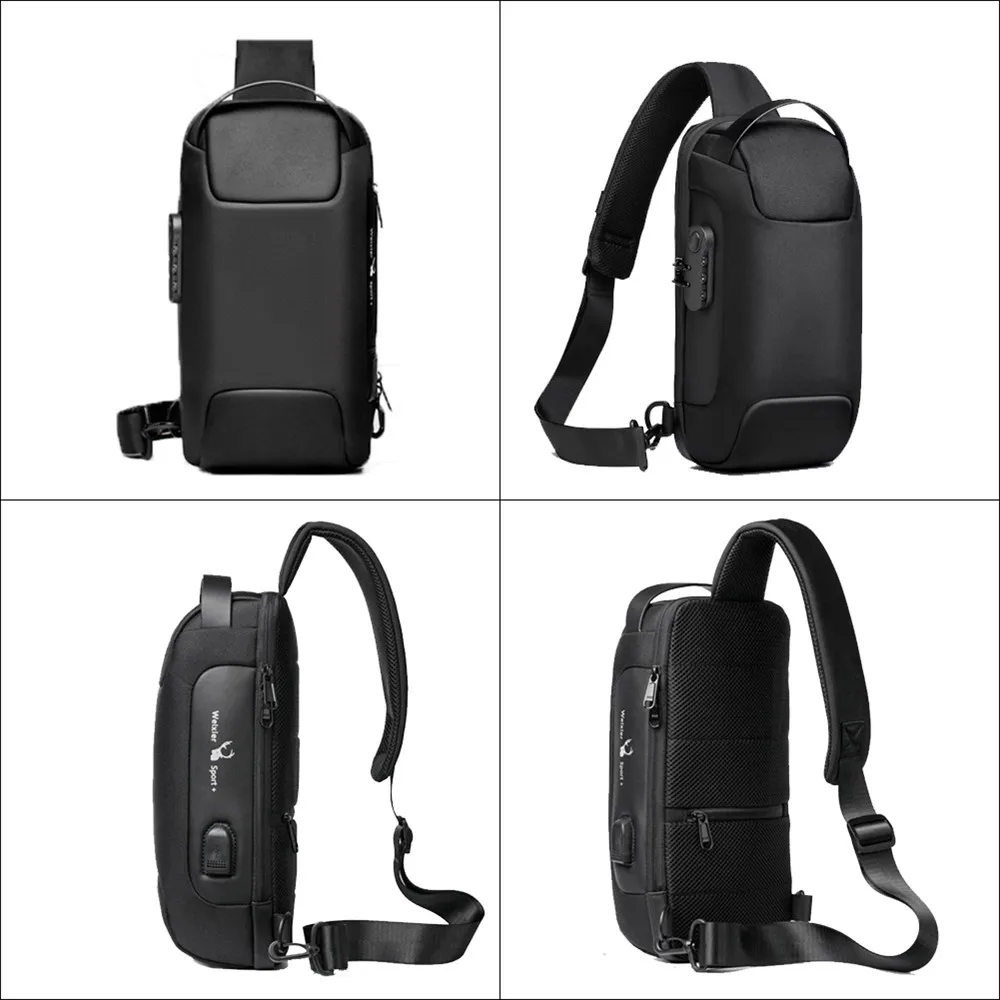 Men's Waterproof USB Oxford Crossbody Bag Anti-theft Shoulder Sling Bag Multifunction Short Travel Messenger Chest Pack For Male