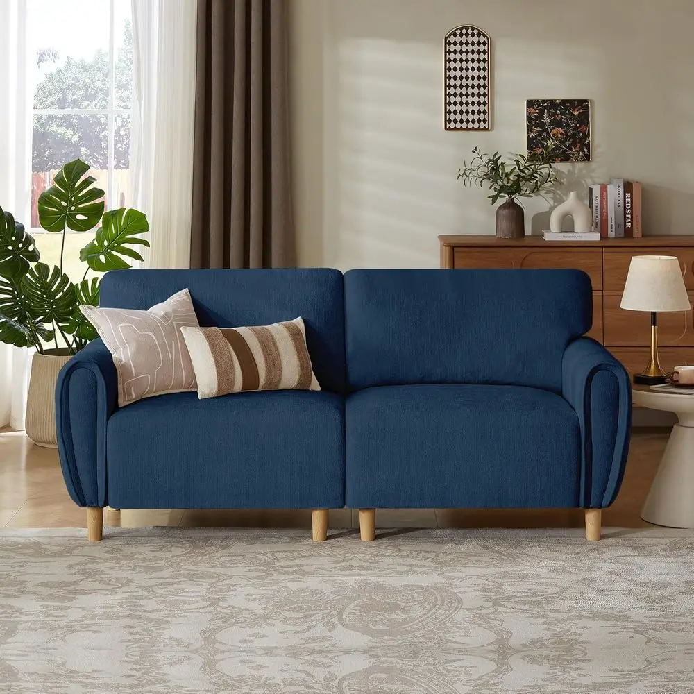 

Compact 2-Seater Chenille Loveseat Sofa, Ideal for Living Room, Bedroom, or Office (Blue)