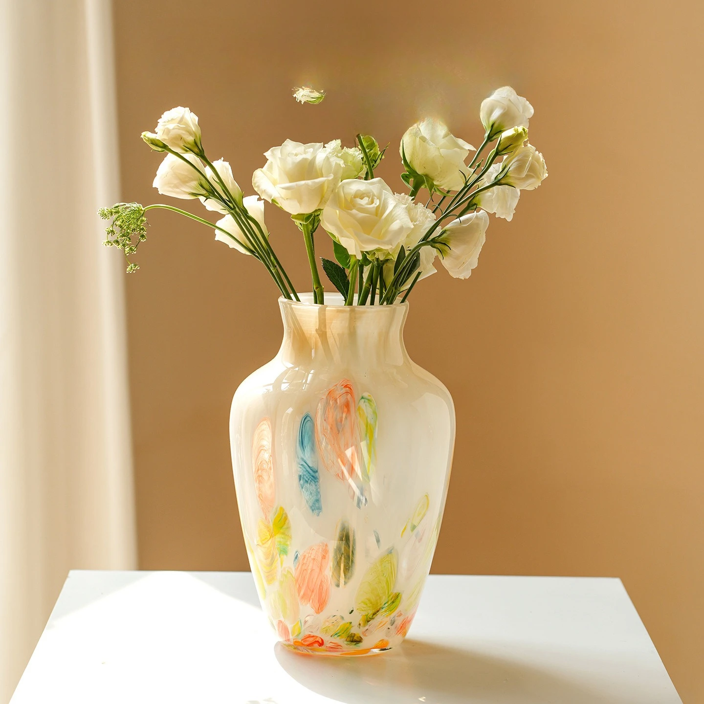 PYH vase glazed ornament, light luxury, high-end sense, colorful and good-looking, glass flower utensils