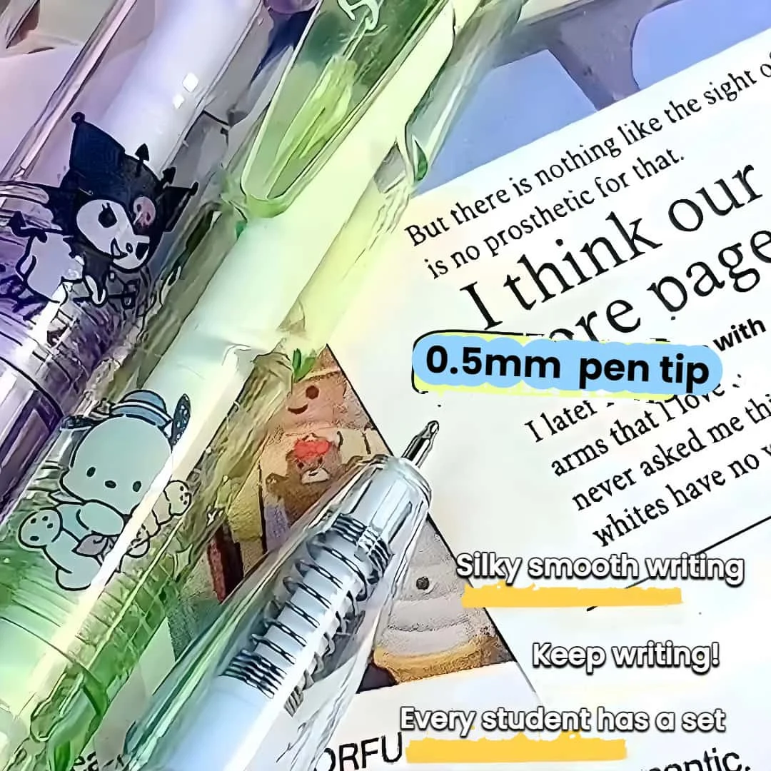 مجموعة أقلام جل سانريو الجديدة - 6 قطع من أقلام My Melody/Hello Kitty/Kuromi/Cinnamoroll/Pochacco، أقلام سريعة الجفاف مقاس 0.5 مم ST Nib للهدايا المدرسية