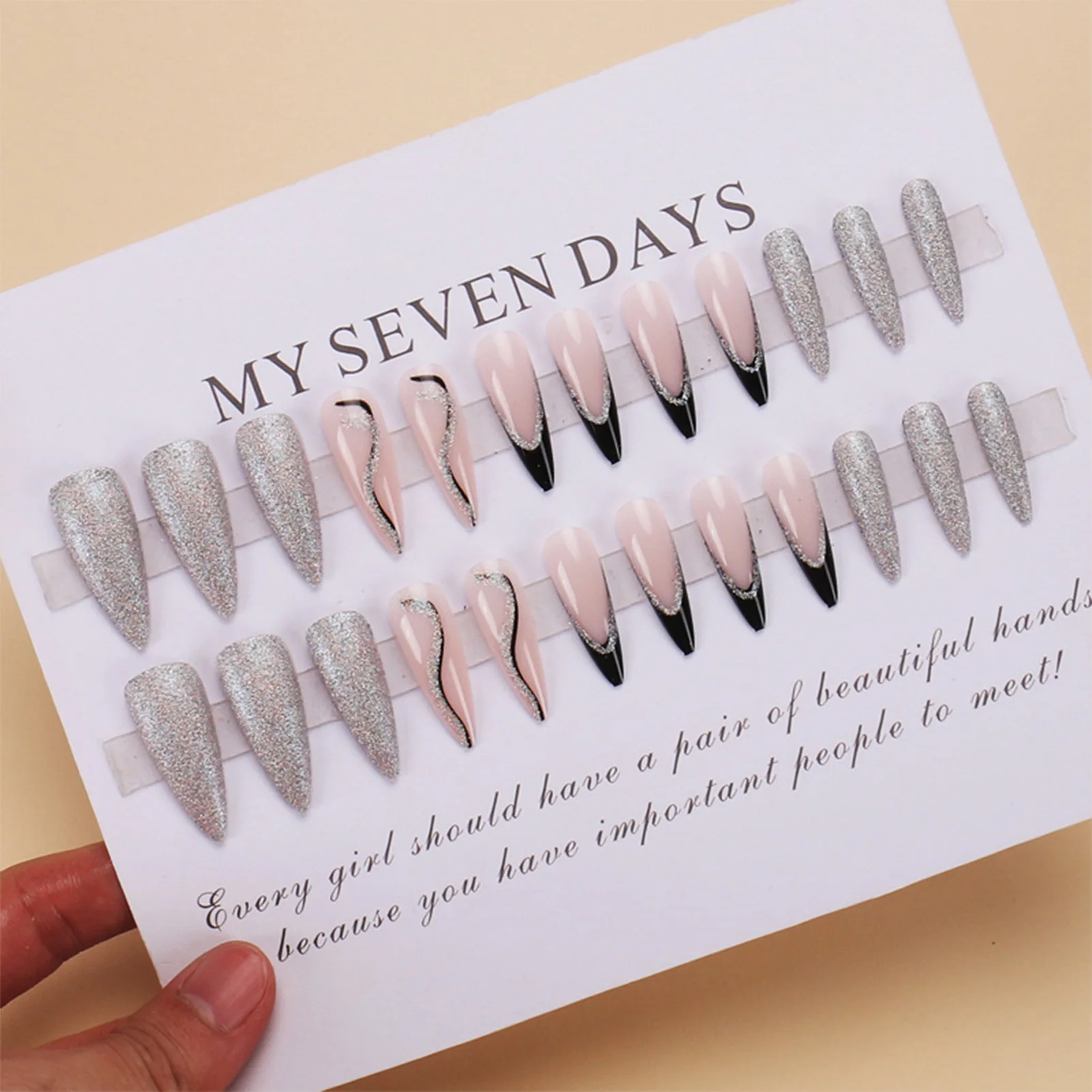 

24 шт., длинные накладные ногти на шпильках для женщин и девочек, повседневная вечеринка, сделай сам, маникюр, полное покрытие, акриловые ногти, пресс на глянцевые блестки, декор