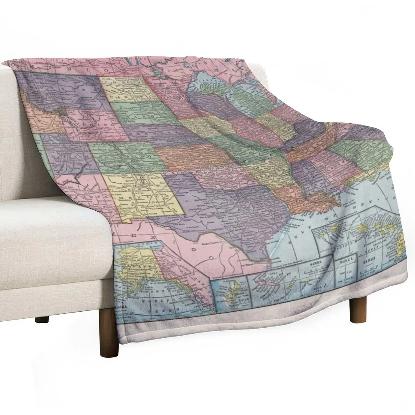 Old United States Map (1925) Vintage USA Atlas Throw Blanket Hairys Sofa Plush Blankets