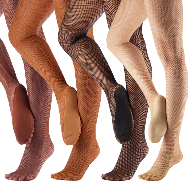 Professional Latin Samba Tango Tap JAZZ Performance Quality Fishnet Dance Tights Footed with Foot Panel for Height 155-185cm