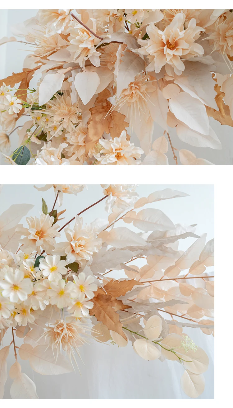 5D Lichtfarbe Champagner Künstliche Blumen Hochzeitsdekoration Hängende Hornblumenreihe Begrüßungshintergrund Requisiten Wegführung Blumen – Detail 8