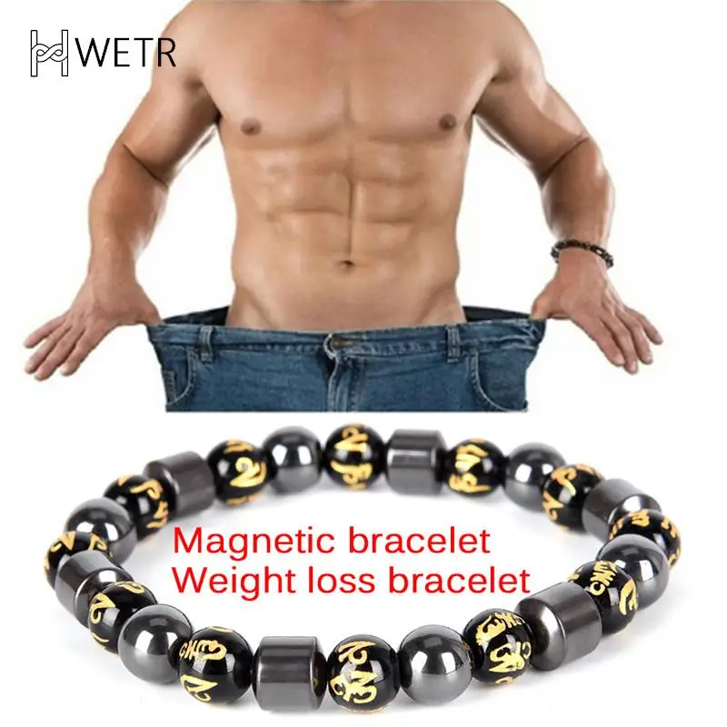 Character Natural Stone Hematite Magnetic Bracelet Weight LossTherapy Health Care Stretch Bracelet & Bangle Men's Jewelry