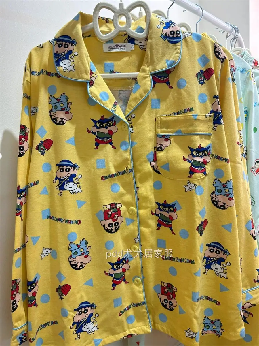 Ropa de dormir gruesa y cálida con estampado Kawaii Crayon Shin Chan, pantalones de manga larga de dibujos animados bonitos para estudiantes, pijamas para niñas, conjunto para el hogar