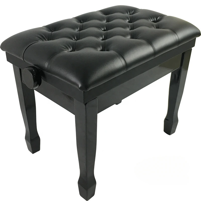 Wholesale Wood Black Leather Wooden Adjustable Piano Bench