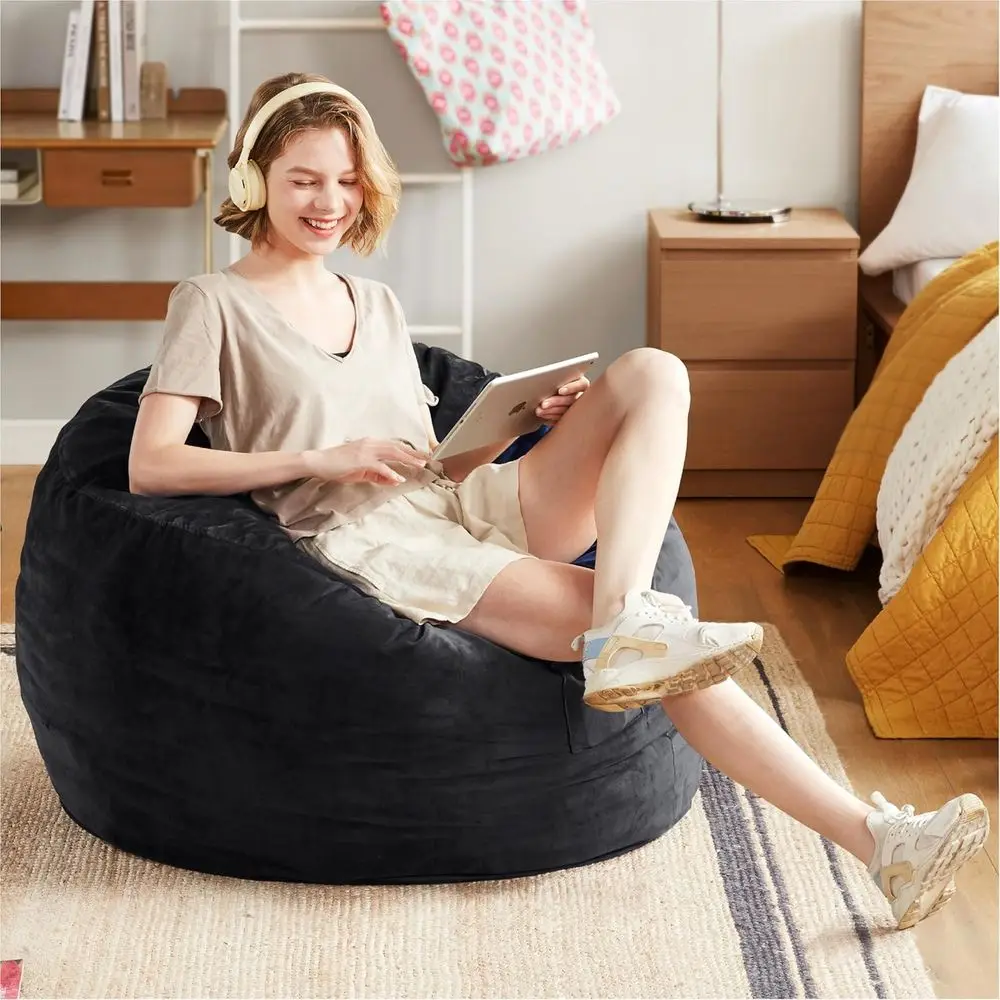 كرسي بين باج أسود قابل للغسل بطول 3 أقدام مع حشو لطلاب الجامعات والكبار #3