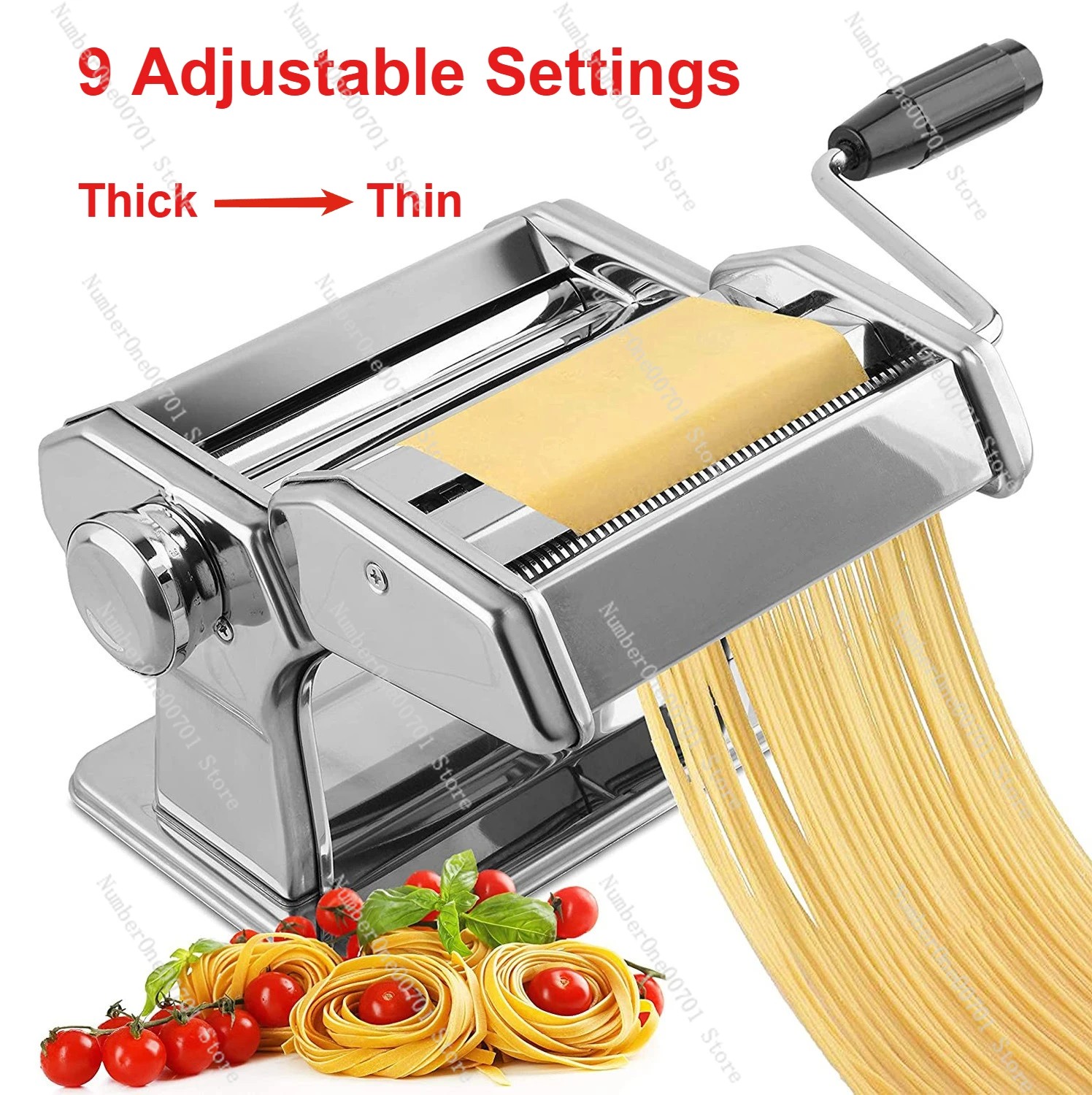 150 Classic Manual Pasta Maker Machine Chrome Steel with Hand Crank Makes Lasagna Fettuccine & Kitchen Tools 9 Widths