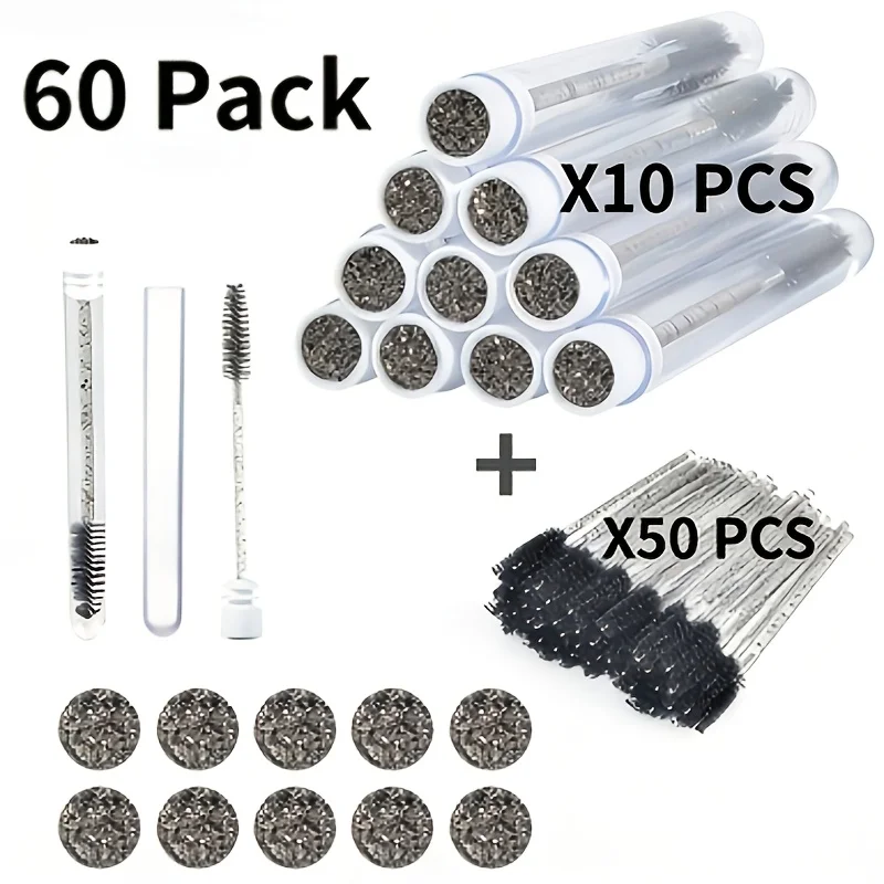 60Pcs Diamond Eyelash Brush Tubes Reusable Mascara Wands with Case Dust-proof Lash Extension Supplies Eyebrow Spoolie Gift Tool