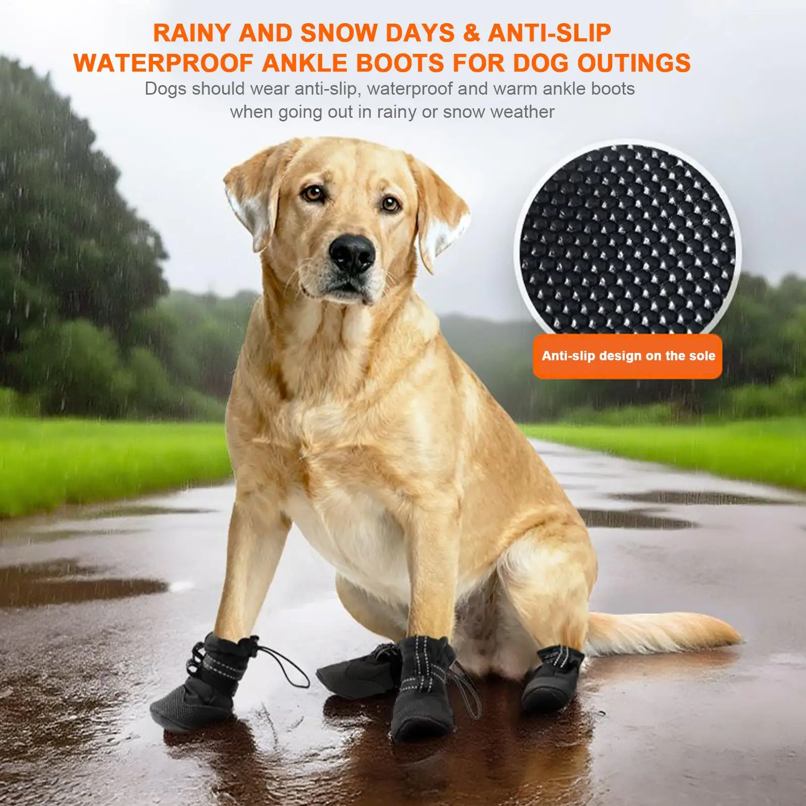 أحذية للكلاب 4 قطع منصات مضادة للانزلاق الكلب باو الجرح الانتعاش التمهيد للمشي في الهواء الطلق الصيف يوم ممطر الشتاء الثلوج #4