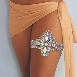 Vintage Colorful Geometric Thigh Chain Belly Dance Women Party Gift Exaggerate Design Rhinestone Leg Chain Body Ballroom Jewelry