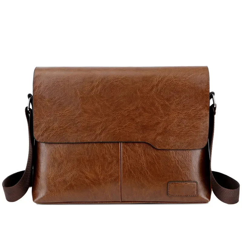 PU Leather Men'S Briefcase Male Executive Document Shoulder Vintage Business Work Messenger Crossbody Side Designer Caddy Bag