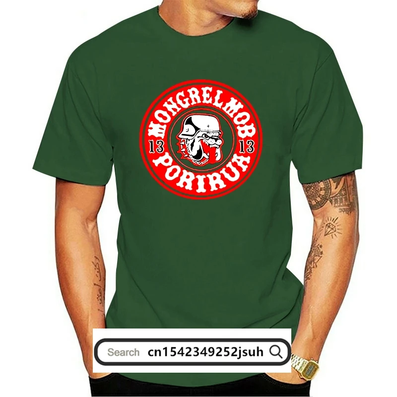 

YM Mongrel Mob Logo Printed Graphic Men Casual Short Sleeves Tops Black Size S-3XL