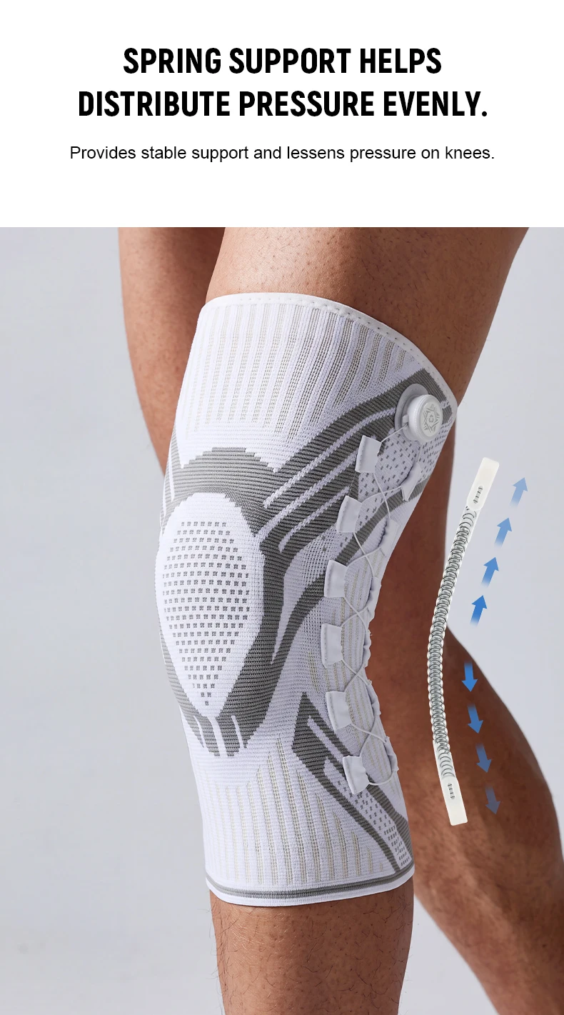 1 Stück verstellbare Kniebandage, Kompressions-Kniebandage mit Federunterstützung und Silikonpolster für Sport – Detail 5