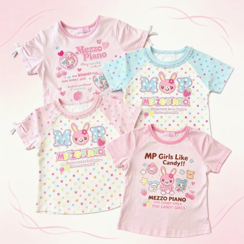 2026 Japanese Kawaii Short Sleeve T-shirts Women Casual Y2k Crop Tops Outwear Cute American Vintage T Shirt for Girls Daughter