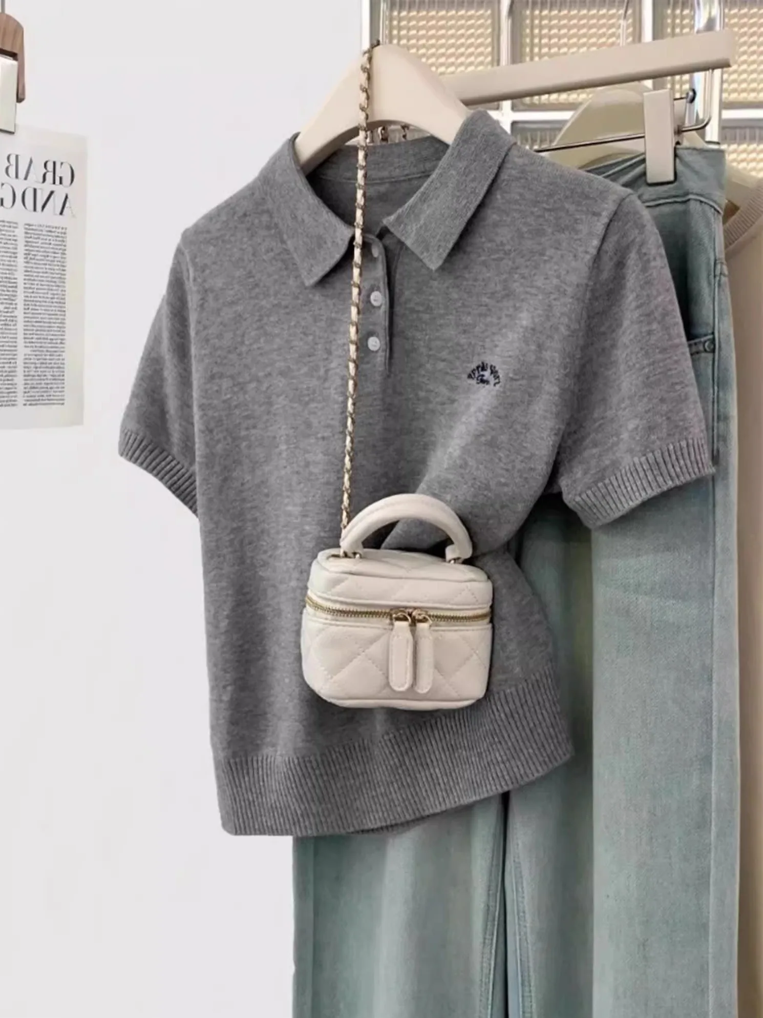 Damska dzianinowa bluzka plus size, haftowana, wyszczuplająca, w stylu koreańskim, letnia koszulka, oddychająca, codzienna odzież.