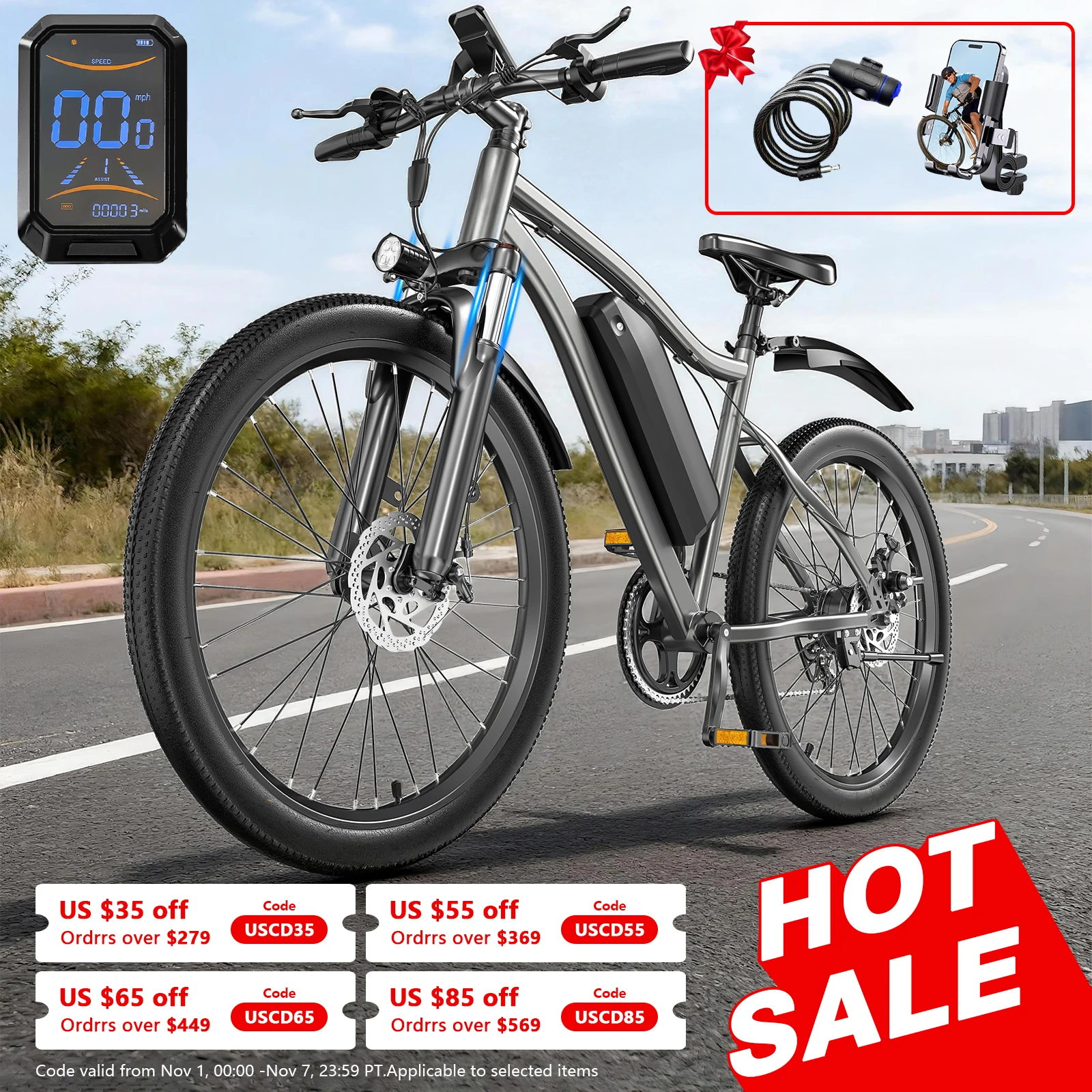 

Электрический велосипед для взрослых, 26-дюймовый электрический горный велосипед со съемной батареей, пиковый двигатель 720 Вт, 36 В, 7-скоростной электровелосипед 20 миль в час