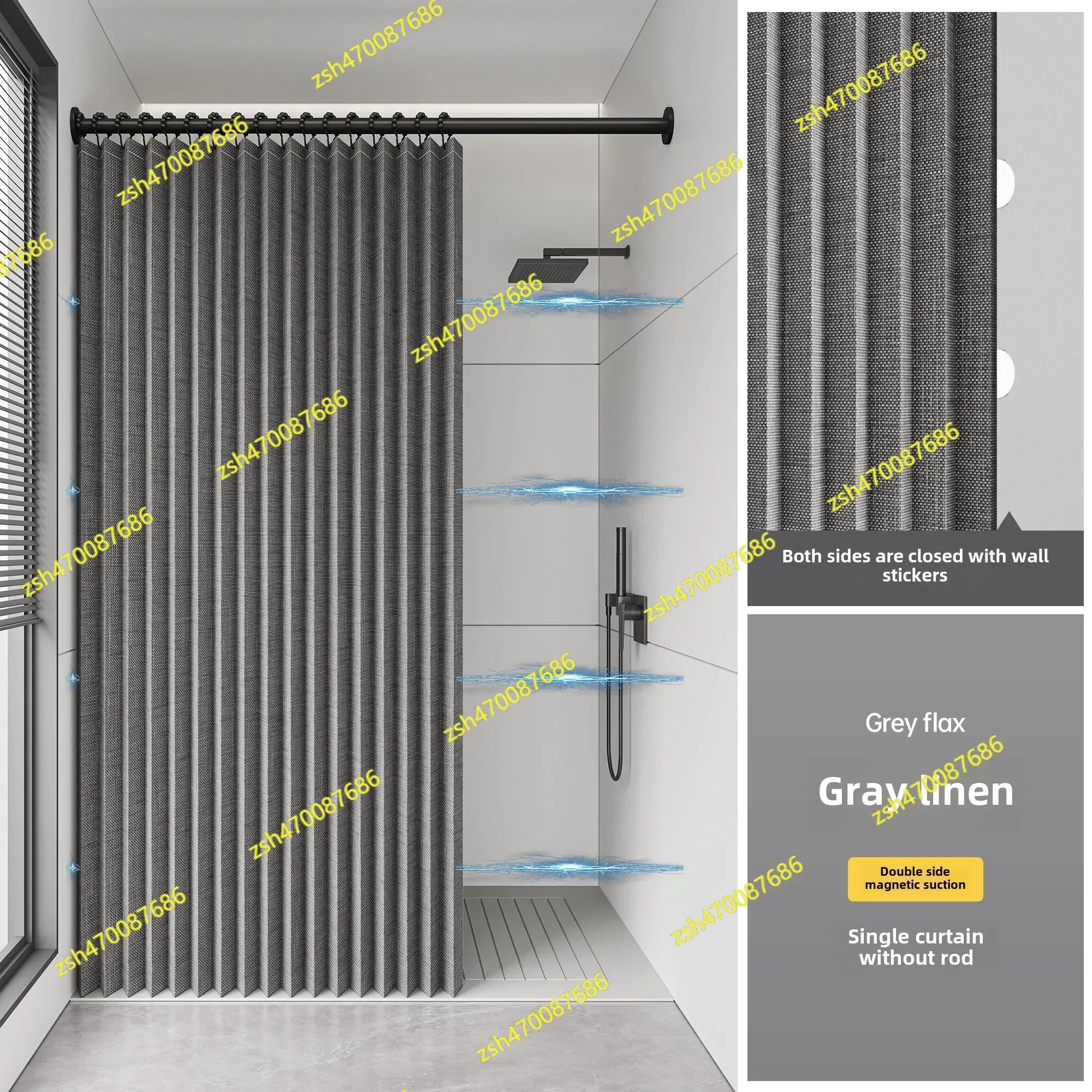 

High-end bathroom folding shower curtain without punching invisible tarp toilet partition bath shower dry and wet separation