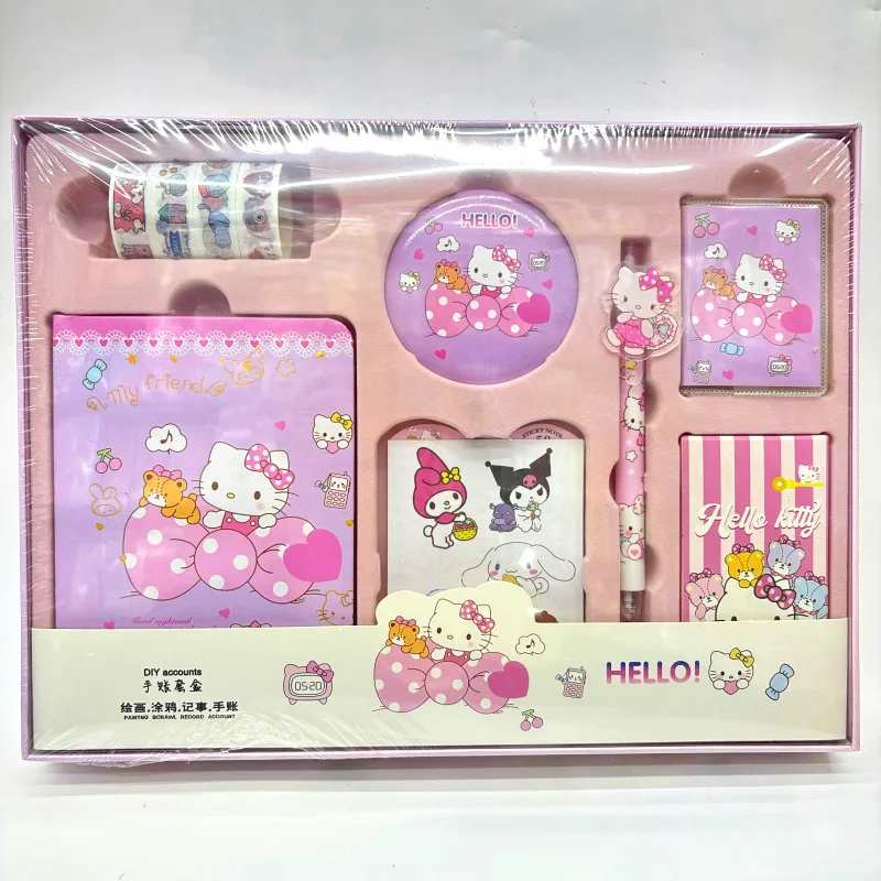 Sanurgente Hello Kitty Cinnamoroll Anime Kawaii Notebook Gift Box Set, Cute Kuromi My Melody Student Pen, Staacquering Toys for Kids