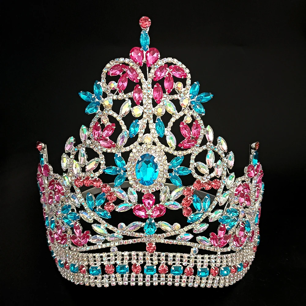 レインボーカラー-レディースクラウン-2025年新作-高級ダイヤモンドヘアアクセサリー-誕生日パーティー-パフォーマンス用-オリジナルデザイン