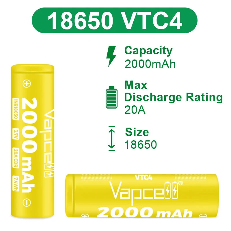 1-20 ピースオリジナル Vapcell VTC4 18650 バッテリー 2000mAh 20A 3.6V 高ドレイン充電式リチウムイオン電池バッテリーパック用