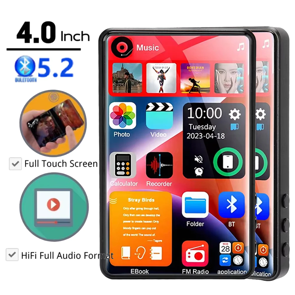 مشغل موسيقى MP4 1080P 4 بوصة تعمل باللمس 16 جيجابايت بلوتوث 5.2 مع مكبر صوت فيديو وكتاب إلكتروني FM مشغلات صوت MP3 X20-New UI