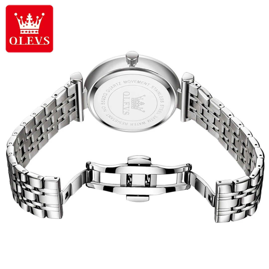 OLEVS 5592 Quartz Fashion Watch Gift Round-dial Stainless Steel Watchband Wristwatch