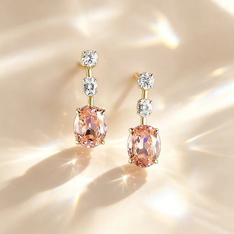 Xiaoyan S925 Silver 7 * 9mm Elliptical Papalacha Pink Earnail Dinner Light Luxury Premium Anniversary Commemorative Gift