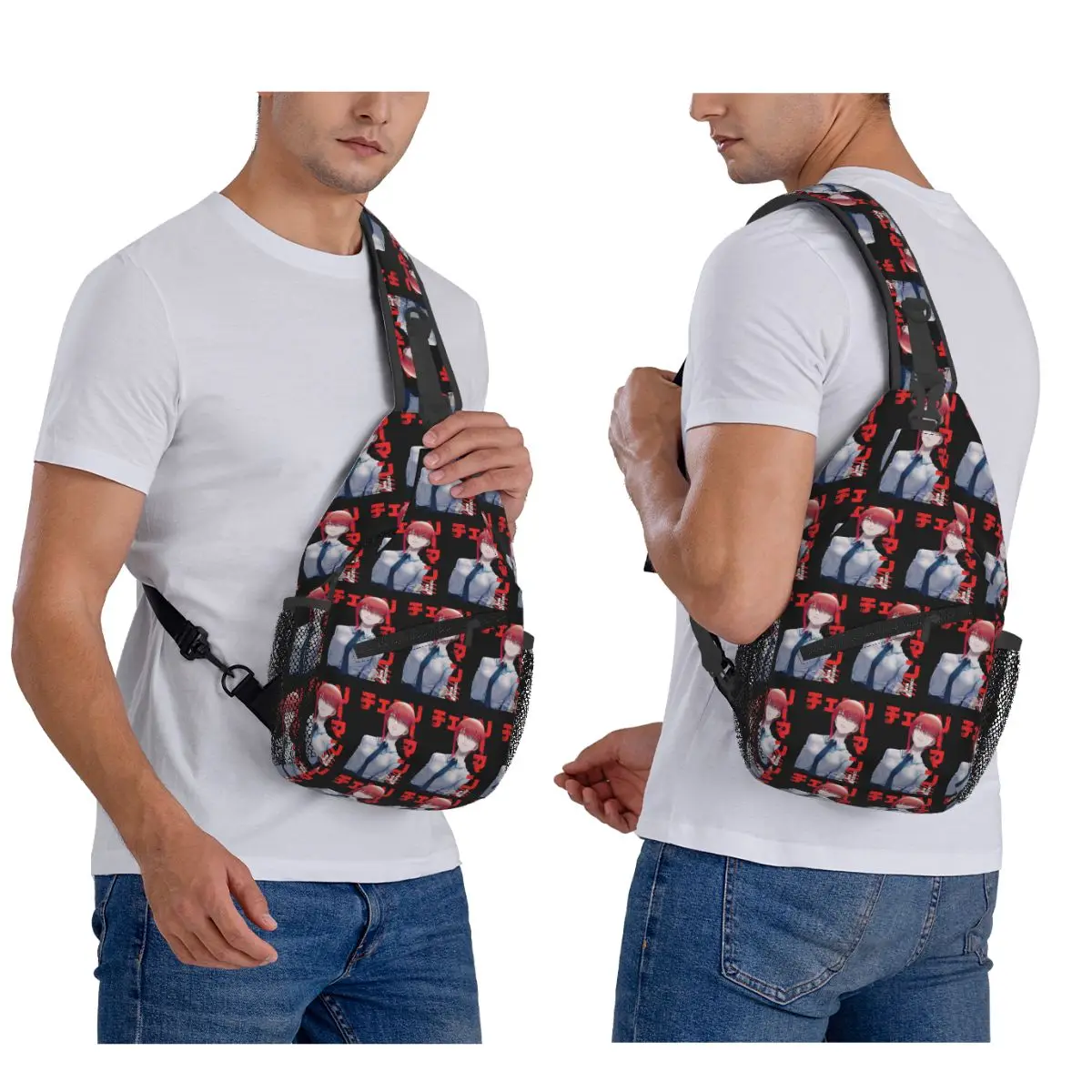 Makima Chainsaw Man Anime Girl Chest Bag Men Sling Crossbody Backpack Chest Bag Travel Hiking Daypack Shoulder Bag