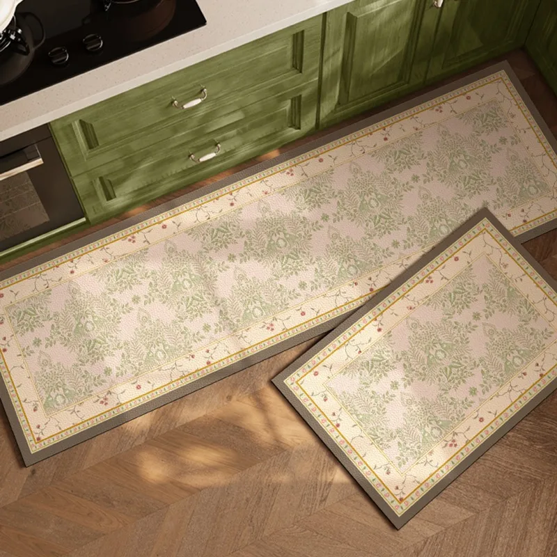 

Kitchen Floor Mat Waterproof Non-slip Oil-resistant Leather Carpet PVC American Flowers Rug Home Decoration Mat Alfombra Cocina