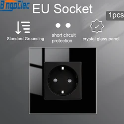 Bingoelec EU Power Socket Plug Wall Crystal Glass Panel Standard Grounded, 16A 220V Electrical Sockets Enchufes