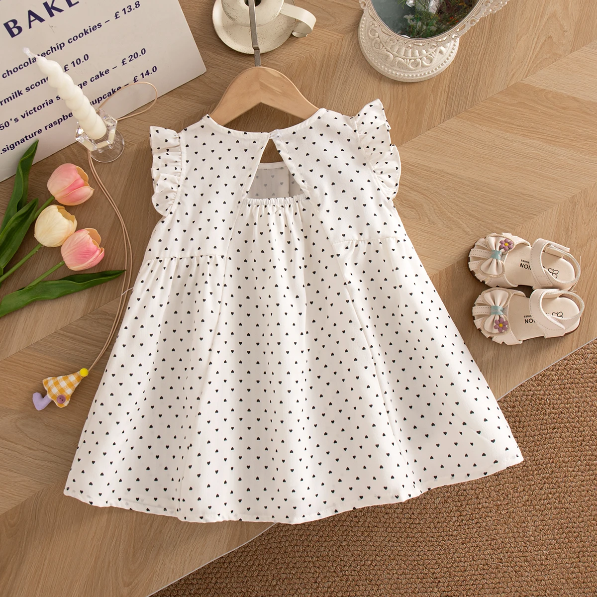 Girls' Dresses Summer All-Over Heart Print Cotton Baby Girl Dress Cute Beach Baby Dress Baby Girl Clothes