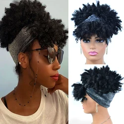 Short Afro Kinky Curly Headband Wig Synthetic Women's Mix Brown Wig Daily Wear Natural Soft Fluffy Hair Bands Woman Fake Hair