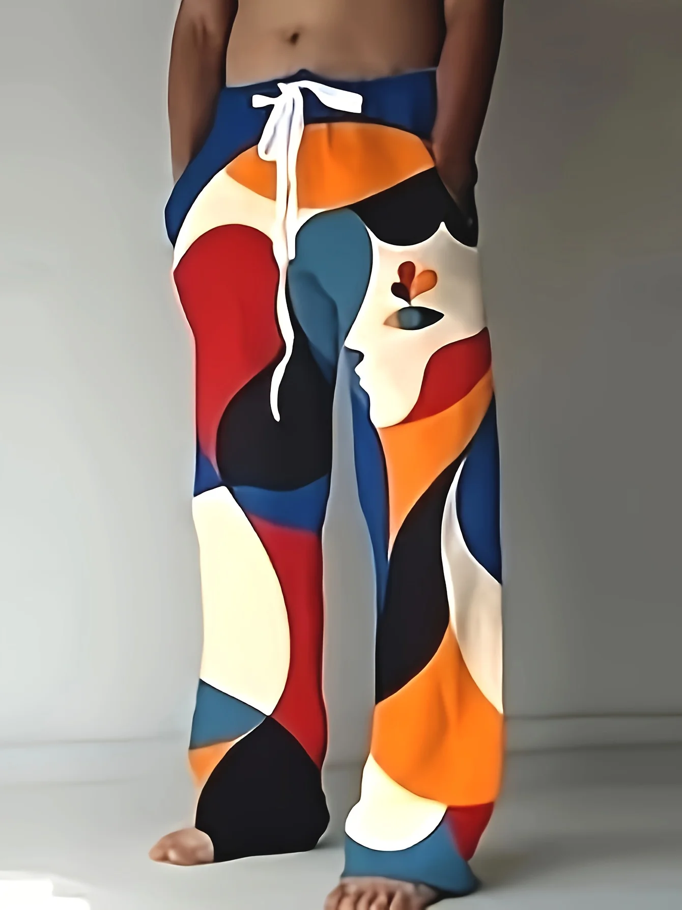 Men's Comfortable Drawstring Beach Pants 3D Flag Printed Pants Breathable Comfortable Straight Leg Art Drawstring Beach Pant