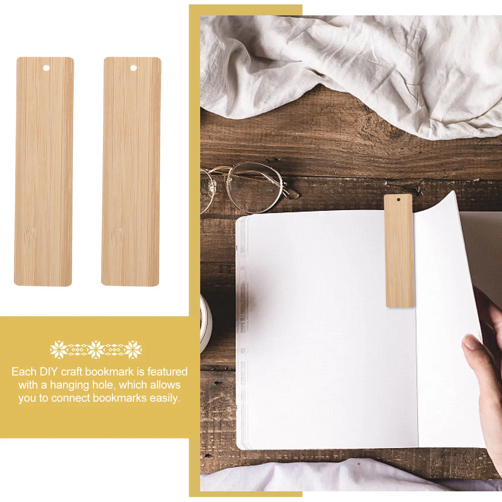 10Pcs Blank Bamboo Bookmark DIY Unfinished Hanging Tag for Keychain Wine Bottle Wall Tree Ornament Classroom Board Gift Making