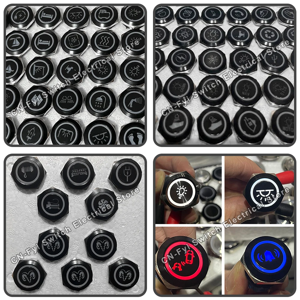 Customized 16/19/22mm Metal Push Button Switch with Socket Waterproof Horn LED Light Self-reset/Self-locking for Car Boat 12V