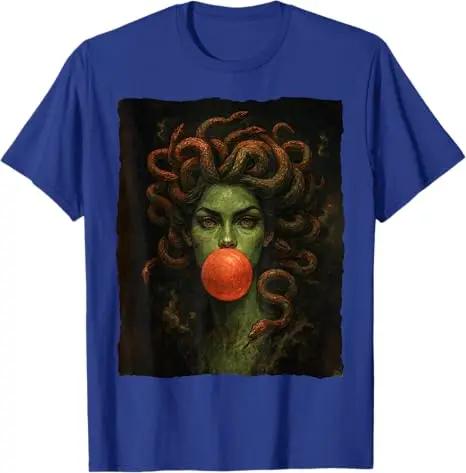 Medusa Bubblegum Feminist Greek Mythology Halloween T-Shirt, Mythical Monster Snake Hair Gorgon Funny Fantasy Aesthetic Clothes