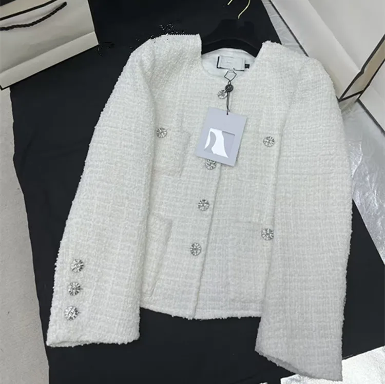 Customization European women's clothing - new summer styles in 2026 Long-sleeved single-button white pocket tweed coat