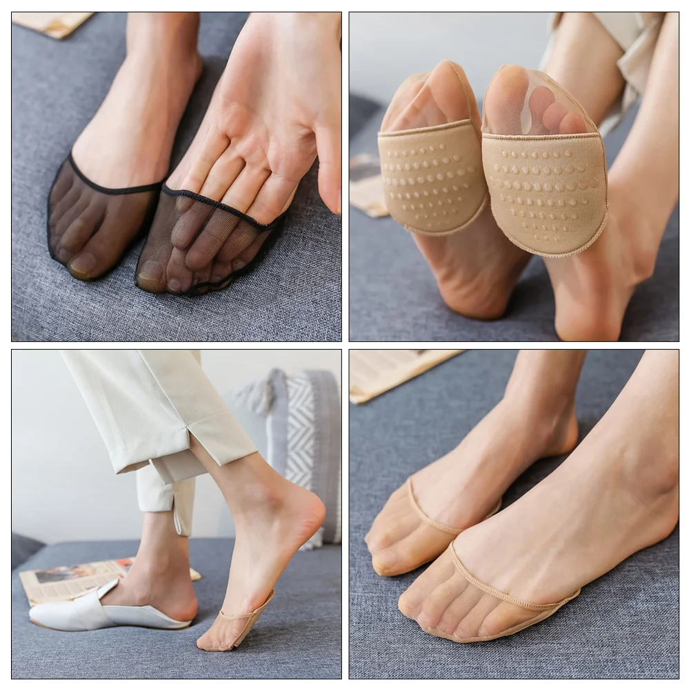 5 Pairs Half Socks Compact Toe Non-slip Very Boots Breathable Wear-resistant Silicone Forefoot Pads Reusable Women's Heels