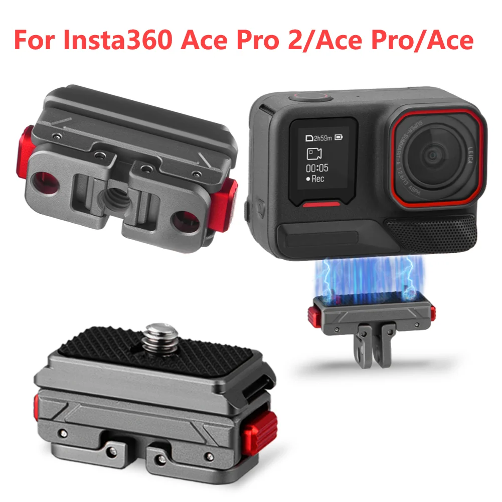 Quick Release Sports Camera Mount 1/4 Screw Magnetic Adapter Mount 1/4 Thread 2-Prong Mount for Insta360 Ace Pro 2/Ace Pro/Ace