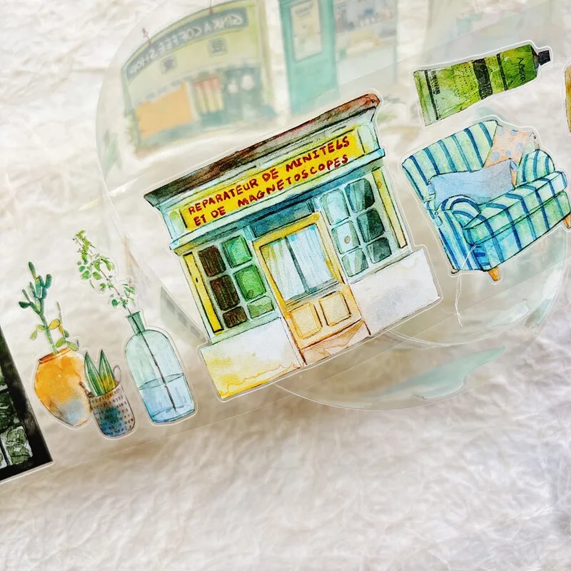 Vintage Green Life Plant Window Character Landscape PET Tape Creative DIY Journal Material Collage Scrapbooking Stationery