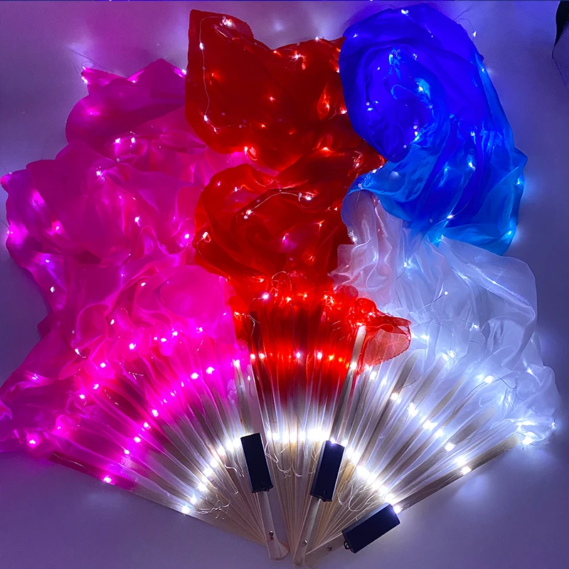 150cm LED Belly Dance Long Silk Fan Colorful Light Up Fan Veil for Women Dance Costume Decoration Stage Performance Props