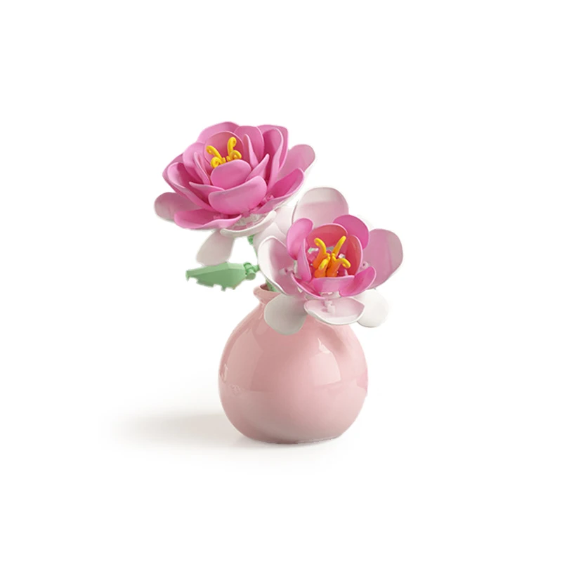 Flower With Vase Building Blocks Model Set Ornaments Rose Tulip Peony MOC Assembly Bricks Decoration Girl DIY Toys Gifts