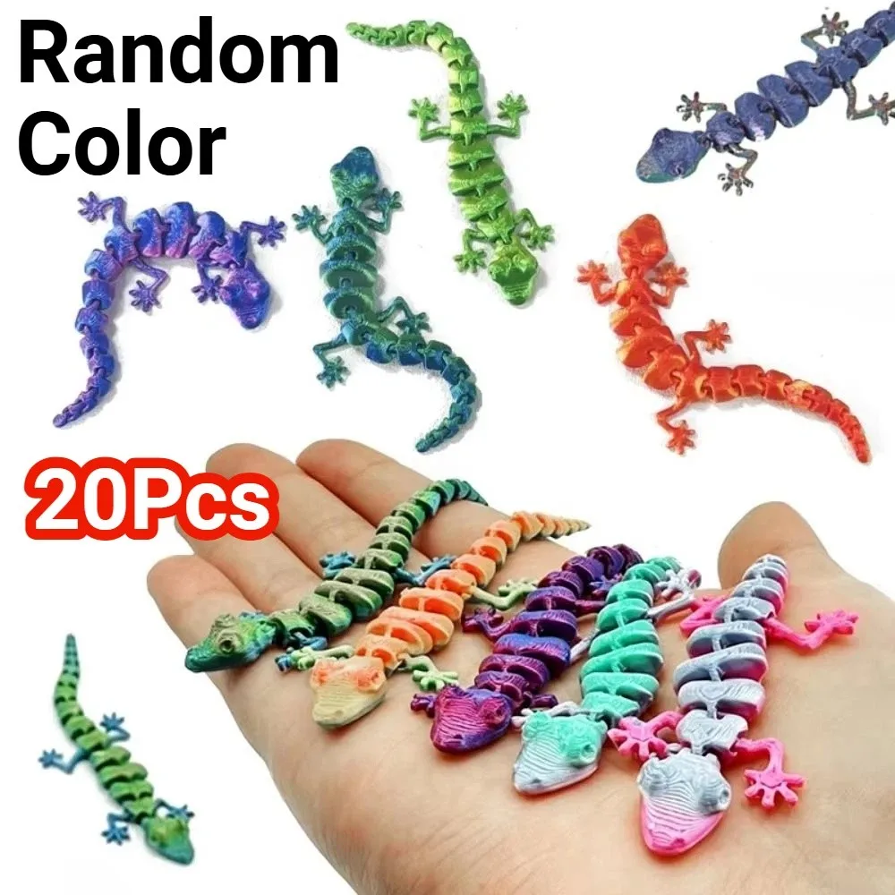 20Pcs Creative 3D Printed Gecko Model Simulation Lifelike Simulation Lizard Model Articulated Rotatable 3D Printed Lizard