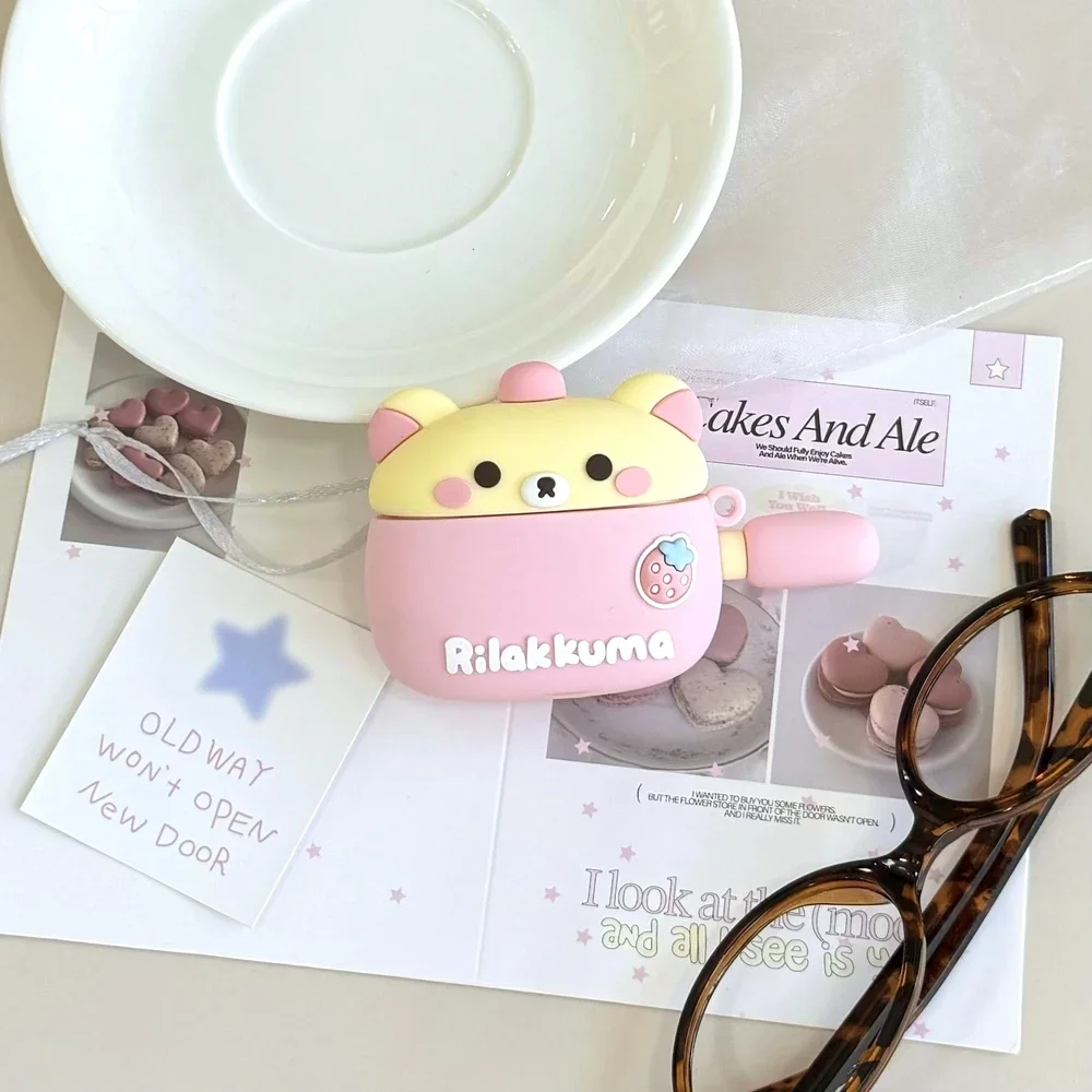 لطيف الكرتون Rilakkuma الدب لينة سيليكون حقيبة سماعة الاذن ل Airpods 4 2 3 1 برو 3 2 سماعة لاسلكية تعمل بالبلوتوث سماعة الغطاء الواقي