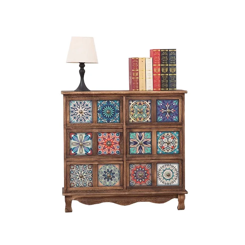 

American chest cabinet locker living room Mediterranean bedside table Solid wood retro medieval furniture Chinese utility